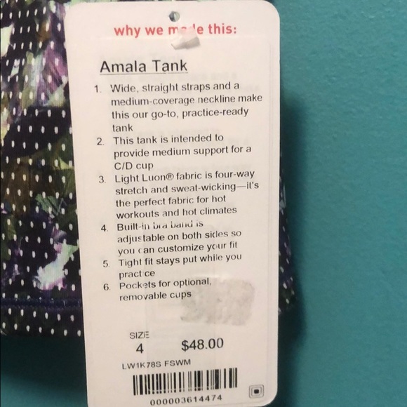 Lululemon Amala Purple Print Tank Top, Size 4 NEW - Picture 4 of 6